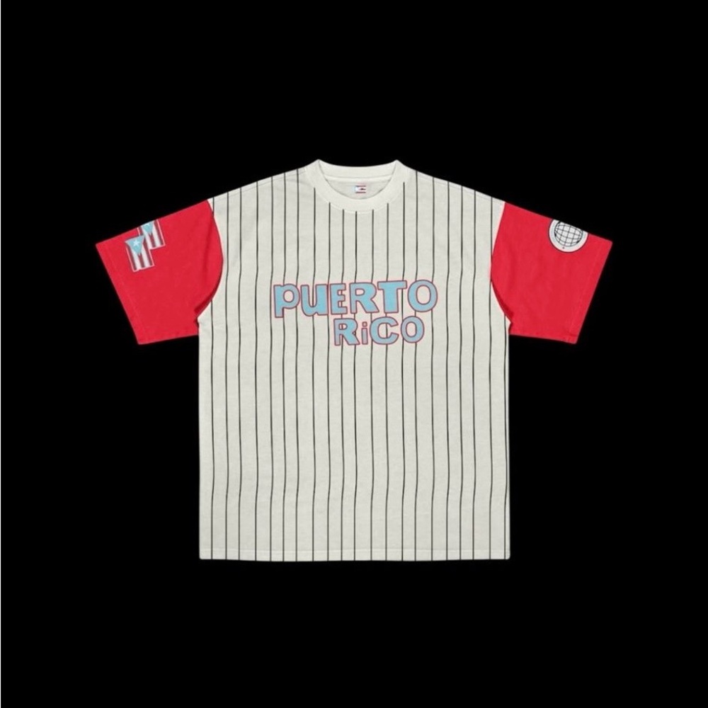 Puerto Rico Bad Bunny Residence -Striped T-Shirt with Red Sleeves